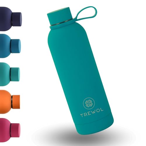 TREWOL Botella Deportiva 750ml – Acero Inoxidable sin BPA | Termo Térmico Cierre Antifugas y Asa de Silicona | Bebidas Frías 24h y Calientes 12h | Ideal para Gimnasio, Senderismo y Viajes (Verde)