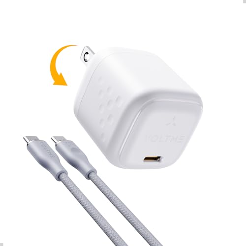 USB C GaN Charger 30W, VOLTME Type C Charging Block, Foldable Fast Wall Charger with 3ft Cable, Power Adapter for iPhone 15/15 Pro/14/14 Pro Max/13, Galaxy, iPad, and More