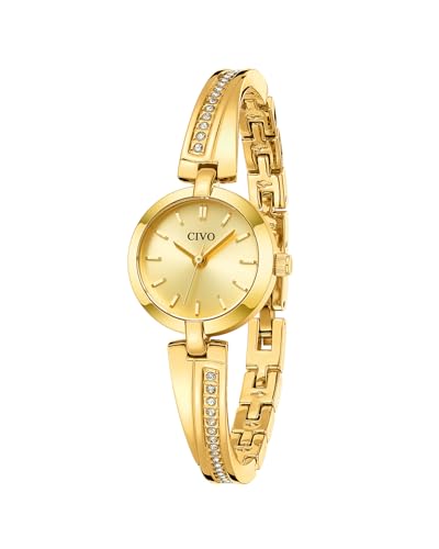 CIVO Gold Klein Armreif Damenuhr: Leicht Analog Edelstahl Armbanduhr Damen - Vintage Wasserdicht Quartz mit Diamant - Geeignet für Arbeit Pendeln und Tägliche Aktivitäten