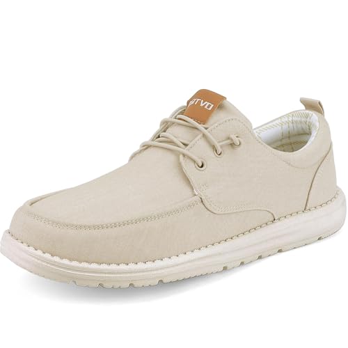 Image of ASITVO Men's Wide Canvas Loafers Slip on Boat Walking Shoes Casual Dress | Big Size Width Toe Box