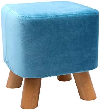 UUSSHOP Square Wooden Support Upholstered Footstool Ottoman Pouffe Padded Chair Stool with Removable Flannel Cover ,4 Beech Legs (Blue)