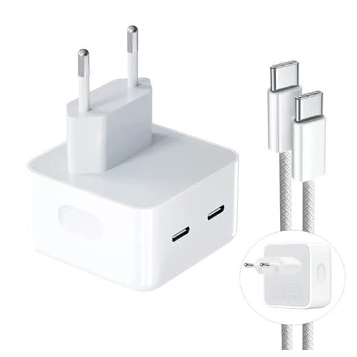 Carregador Turbo 50w Acompanha 2 Cabos Tipo-C Trançado 1M para Iphone 15 e Smartphone com Entrada USB-C