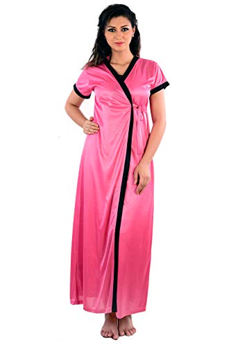 Image of Women's Red Nightwear Nightdress Nighty with Robe 4pc Set (Long Robe, Long Nighty, Top & Shorts)