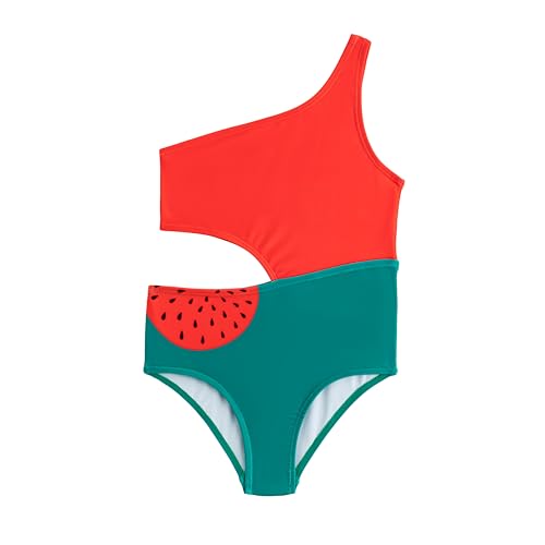 Image of LIZENS Girls One Piece Swimwear One Shoulder Watermelon Print Swimsuit for Kids Girls Bathing Suit