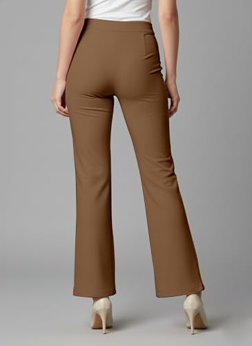 Image of Mehrang Cotton Blend Bootcut Parallel Trouser Pants for Women Regular Fit, Bellbottom Straight Pants for Womens