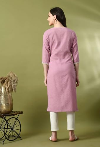 Image of Amazon Brand - Tavasya Women Cotton Katha Straight Regular Fit Kurta | Solid Ethnic Kurti | 3 /4 Sleeve Casual & Office Wear |Kurta for Women