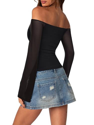 REORIA Off The Shoulder Tops for Women Tube Double Lined Mesh Going Out Shirts 2025 Fall Fashion Trendy Tops3