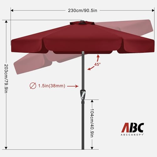 Image of ABCCANOPY 7.5ft Scalloped Patio Umbrella, Outdoor Table Umbrella with Tilt and Crank, Fiberglass Ribs Deck Umbrella for Patio, Pool, Garden, Picnic (Wine Red)