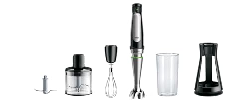 Braun Minipimer 7   Batidora de Mano con Tecnología SplashControl, Sistema ActiveBlade para Alimentos Duros, Selección de Velocidad, Picadora 500 mL, Vaso 600 mL, 1000 W, Negro (MQ7035X)