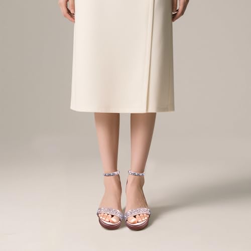 Women's Sparkly Rhinestone Platform Block Heel Sandals Ankle Strap Open Toe Party Wedding Shoes 6