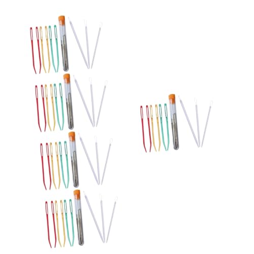 LALAFINA 5 Sets Knitting Needles Hand Sewing Kit Large Eye Needles for DIY Projects Portable Practical Random Color
