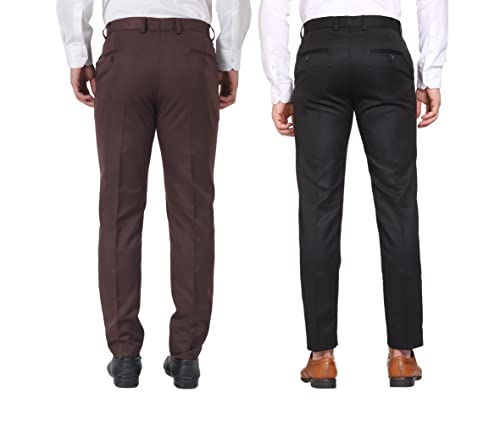 Image of MALENO Men Formal Trouser Regular Fit Solid | Soft and Breathable Pant Combo (Pack of 2)