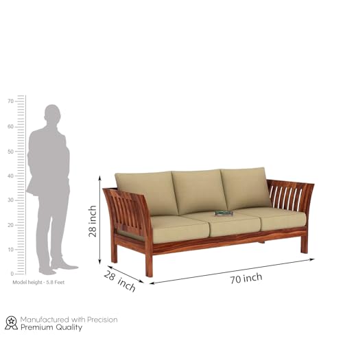 Image of Sheesham Wood 5 Seater Sofa Set | 3+1+1 Solid Wood Sofa Set Furniture for Living Room Home Office (Honey Finish)