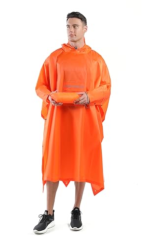 YAHMIA Regenponcho Lang Damen Wasserdicht Regenmantel Regenjacke Unisex mit Kapuze für Erwachsene Herren, Orange