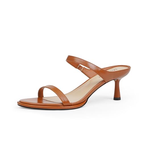 Image of Modatope Two Strap Heeled Sandals for Women Kitten Heel Rounded Toe Heels Women Slip on Open Toe Sandals