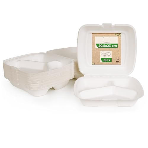 Love Nature Ökologische Menübox 3 Geteilt 50 Stück - Einweggeschirr