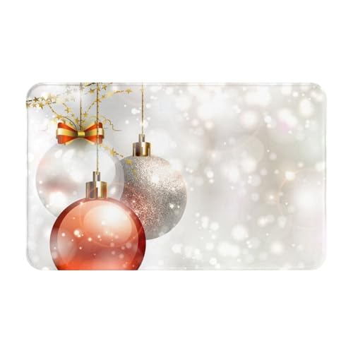 クリスマスボールのプリント アニメ長方形玄関ラグマット 床暖房対応防音ジョイントマット 80cm X 50cm