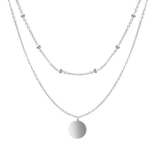 Kette Doppelschicht Damen Silber Layering Halskette Damen mit Münze Anhänger