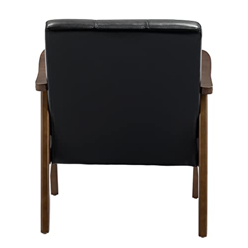 Altrobene Accent Mid Century Modern Chair Retro Corner Lounge Reading Chair Faux Leather Armchair For Living Room/Bedroom, Black #TOP6