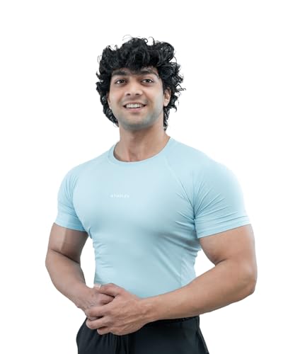 Image of Athflex Men's Half Sleeve Ace Compression T-Shirt-Ultra Stretch,Premium Nylon Spandex Blend,Moisture-Wicking, Quick-Dry,Breathable,Muscle Fit Activewear for Gym