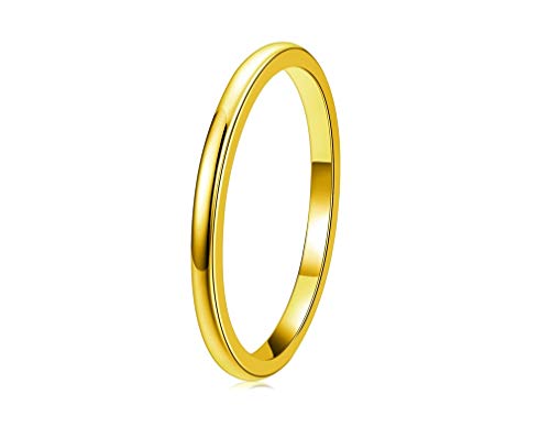 Crownal 2mm 4mm 6mm 8mm 10mm Tungsten Silver/Yellow Gold/Rose Gold/Black Wedding Band Ring Men Women Plain Dome Polished Comfort Fit Size 3 To 17 (Gold 2mm,10)