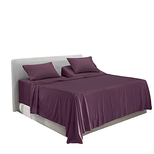 Image of Hearth & Harbor Extra Deep Pocket Split King Sheets - 5 Piece Hotel Luxury Bed Sheets Set Fits Up to 24 inch Mattress - Soft & Breathable Luxury Split King Bed Sheet Set, Split King, Purple Eggplant
