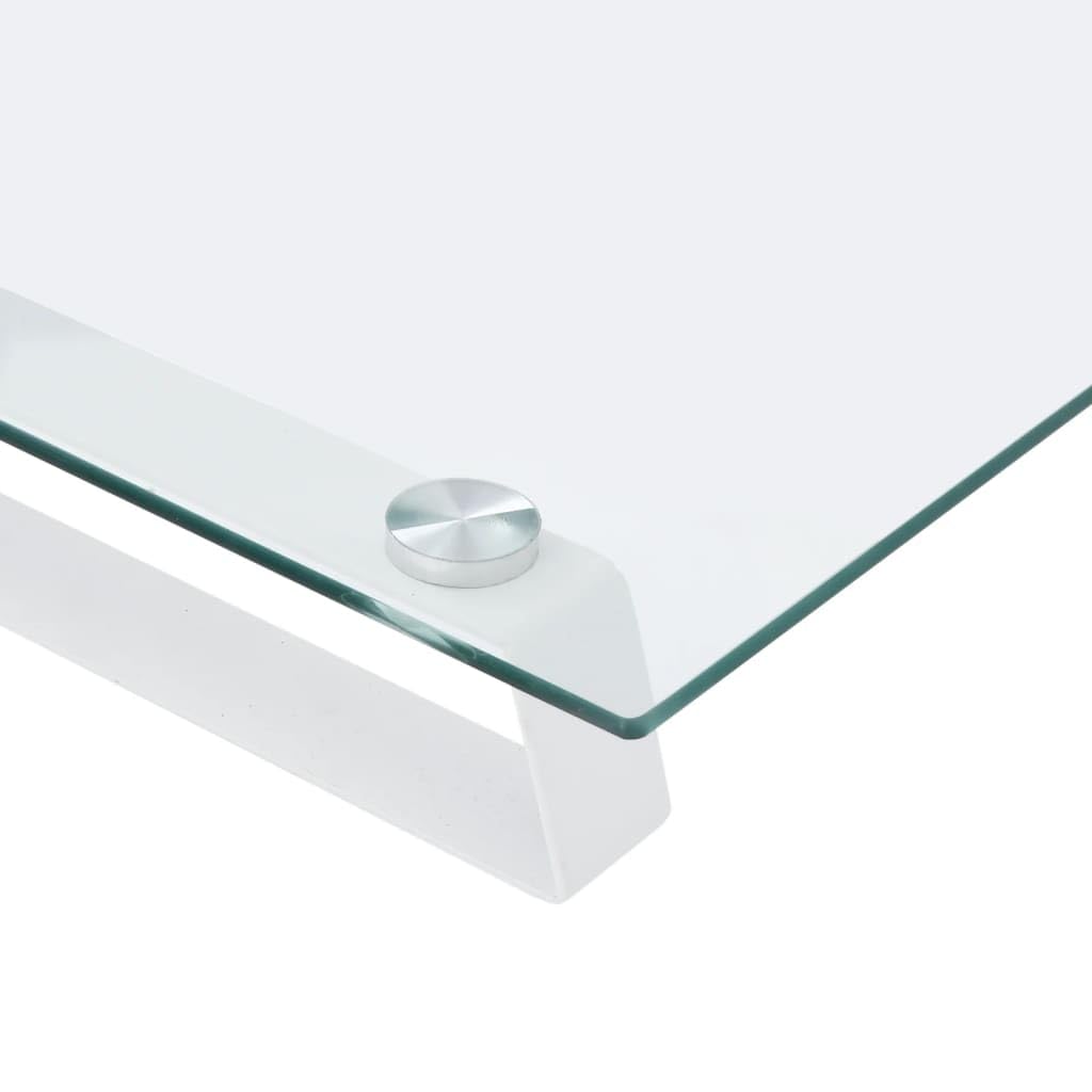Soporte para monitor de cristal templado blanco y metal, 100 x 35 x 8 cm, soporte ergonómico para pantalla de escritorio y oficina en casa, 10 kg de capacidad de carga para oficina