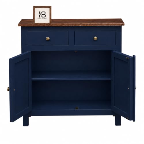 Image of Solid Wood Madrid Sideboard | Sideboard Cabinet (S) | Finish Premium Acrylic Midnight Blue