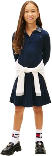 Vestido tipo suéter Tommy Hilfiger niñas con tejido premium mini cable original