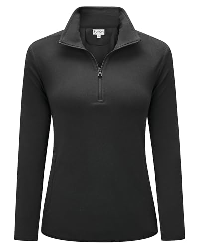 33,000ft Women's Half Zip Fleece Pullover Ladies Warm Fleece Jacket Soft Microfleece Ski Jackets Breathable Outerwear with A Big Pocket for Travelling Running Outdoor Sport Black 12