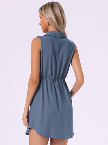 Image of Allegra K Women's Chambray Dress Sleeveless Button Down Jean Denim Shirt Dresses