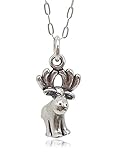 Sterling Silver Cute Bull Moose or Elk 3D Charm Necklace, 18'