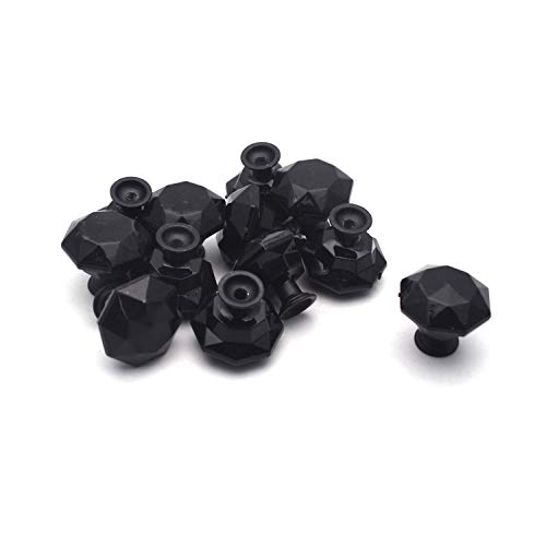 12-Pack Antrader Diamond Shape Crystal Glass Cabinet Knobs 25mm 1 Inch Black Drawer Pull Handle with Screws