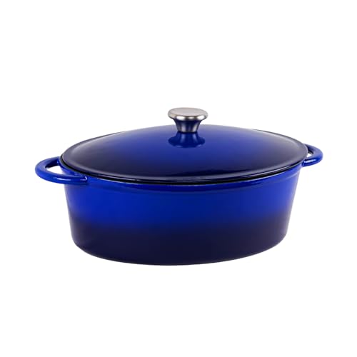 AILIBOO 7 quart enameled oval dutch oven pot with lid - perfect for bread baking, Nonstick enamel Coating?Tight-Sealing Pot for Bread Baking, Braising, Soups & Stews, Oven/Stovetop/Grill Safe, Blue