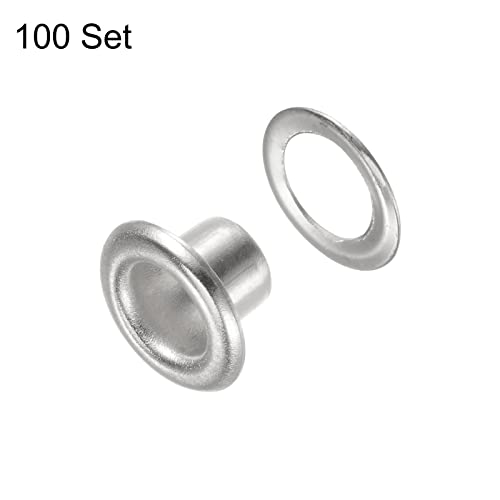 sourcing map 100 Satz Tüllen Kit Metall Ösen 4mm Tülle Werkzeug für Schuhe Kleidung Gürteltasche DIY Projekt Planen Tasche (Silber Ton)