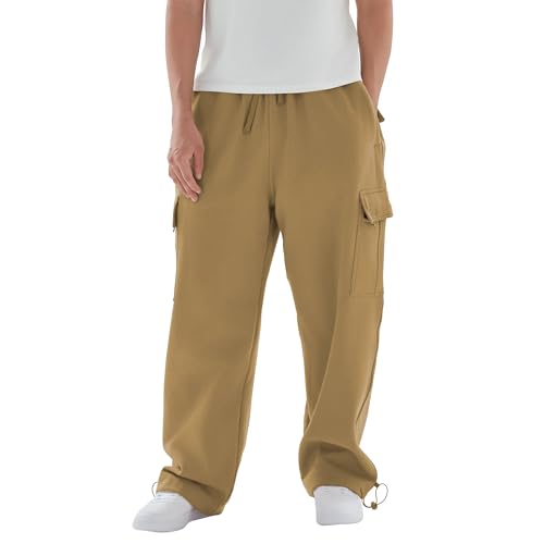 Mens Heavyweight Fleece Cargo Sweatpants - Loose Fit Thick Cotton-Blend Fleece Cargo Pants with Adjustable Ankle Drawstring2