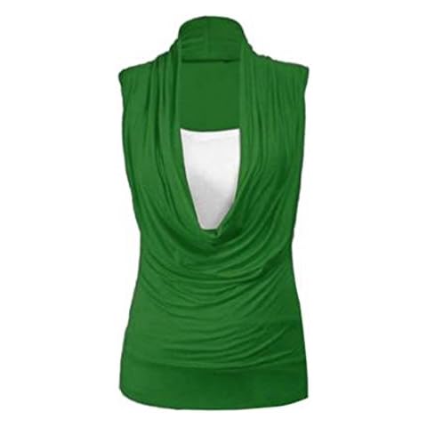 GirlsWalk Women's Plus Size Ruched Cowl Neck Vest 2 in 1 Tunic Sleeveless Jersey Tank Top Green Cover