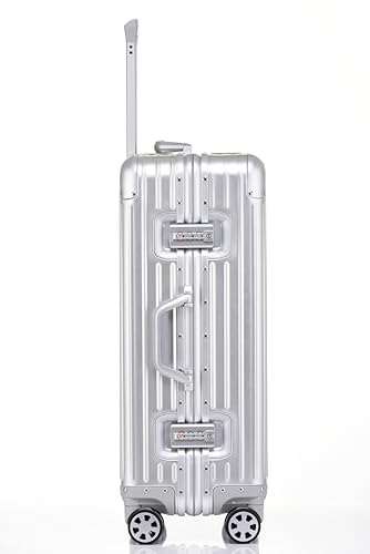 Image of PYB Autograph - Premium Full Aluminium Trolley Bags for Travel, Zipless Cabin 20 inch Suitcase with TSA Lock, Noiseless 360 Rotating 8 Wheels, Compression Pads and Divider (Silver)