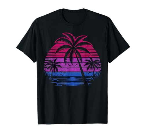 Bisexuell Palmen Sonnenuntergang Pride Farben T-Shirt