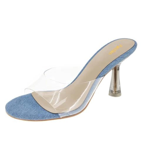 Pazzion Women Chic Clear Heeled Open Rounded Toe Mules Slip On Mid Heels Backless PVC Sandals Comfy Ballroom Dress Shoes Size 4-16 US