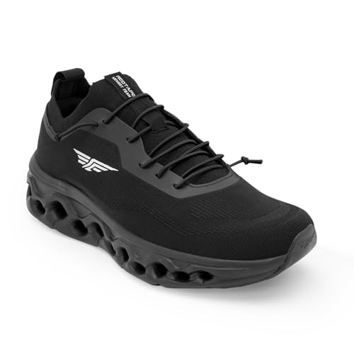 Image of Red Tape Men's Sneakers Black Grey Knitted Textile Round Lace-Up