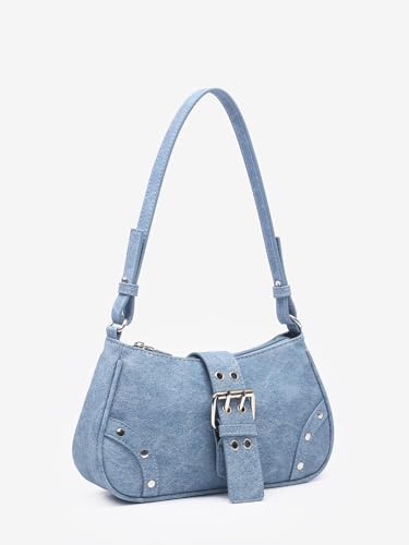 Image of Verdusa Women's PU Leather Punk Rivet Shoulder Bags Vintage Handbag Purses Blue One-Size