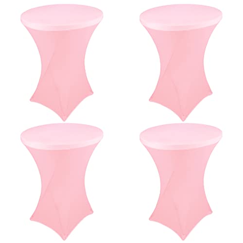 Image of 4 Pack Spandex Stretch Tablecloth - 32x43 Inch Square Corners, Fitted High Top Table Cloth for Cocktail, Bar, Weddings, Birthday, Banquet, Outdoor Party (Pink)