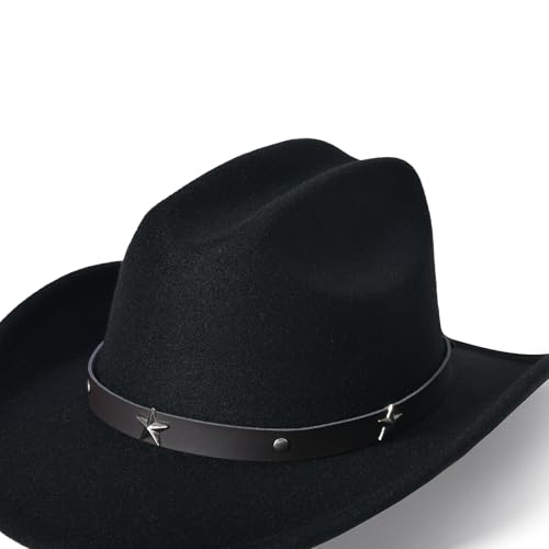 Image of Willheoy Kids Cowboy Hat for Girls Boys Western Cowgirl Hat with Buckle Belt Unisex Wide Brim Fedora Hat Dress Up Costume
