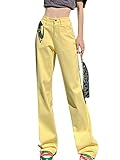 Vidifid Women High Waisted Boyfriend Jeans Straight Leg Y2K Casual Denim Pants Bootcut Jeans Yellow M