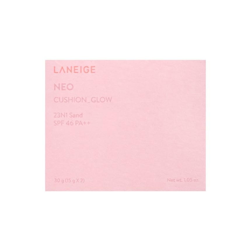 LANEIGE Neo Cushion Glow Base Cushion Illuminante, tonalità 23N, 15 g più ricarica 15 g, copertura naturale, finitura radiante, SPF 23 PA++