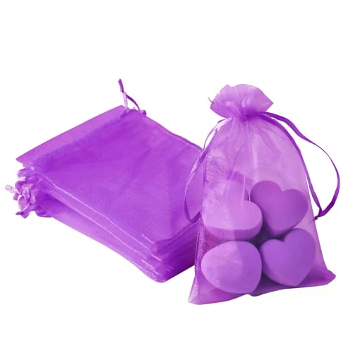 Image of 100PCS Purple Organza Bags, 4x6 Inch Small Mesh Bags Drawstring, Jewelry Gift Bag, Candy Bags for Party Wedding