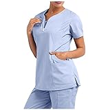 Battnot Schlupfkasack Kasack Damen für Krankenpflege Schlupfjacke Damenkasack Kasack Damen Pflege Arzt Uniform Tops mit Taschen Schlupfhemd Arbeitsuniform Blau XXL
