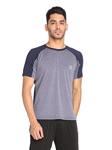 Image of CHKOKKO Men's Round Neck Gym T-Shirt Blue Melange Navy XXL