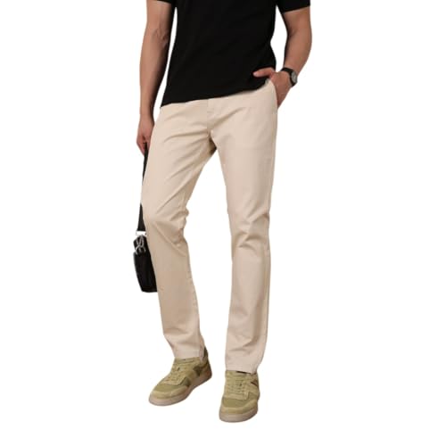 Image of WROGN Men's Cotton-Stretch Trousers | Solid | Slim Fit